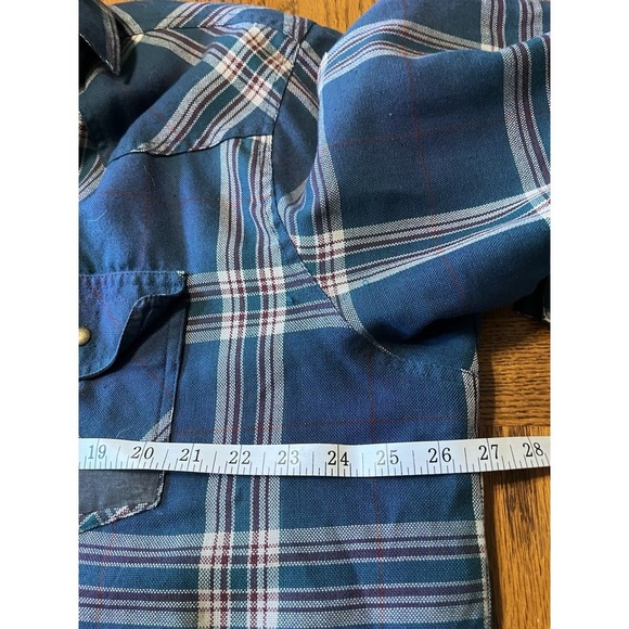 Vtg Trucker Jacket Painted Mesa Western Snap Shirt Plaid Distressed Destroy 2XLT - Picture 13 of 14